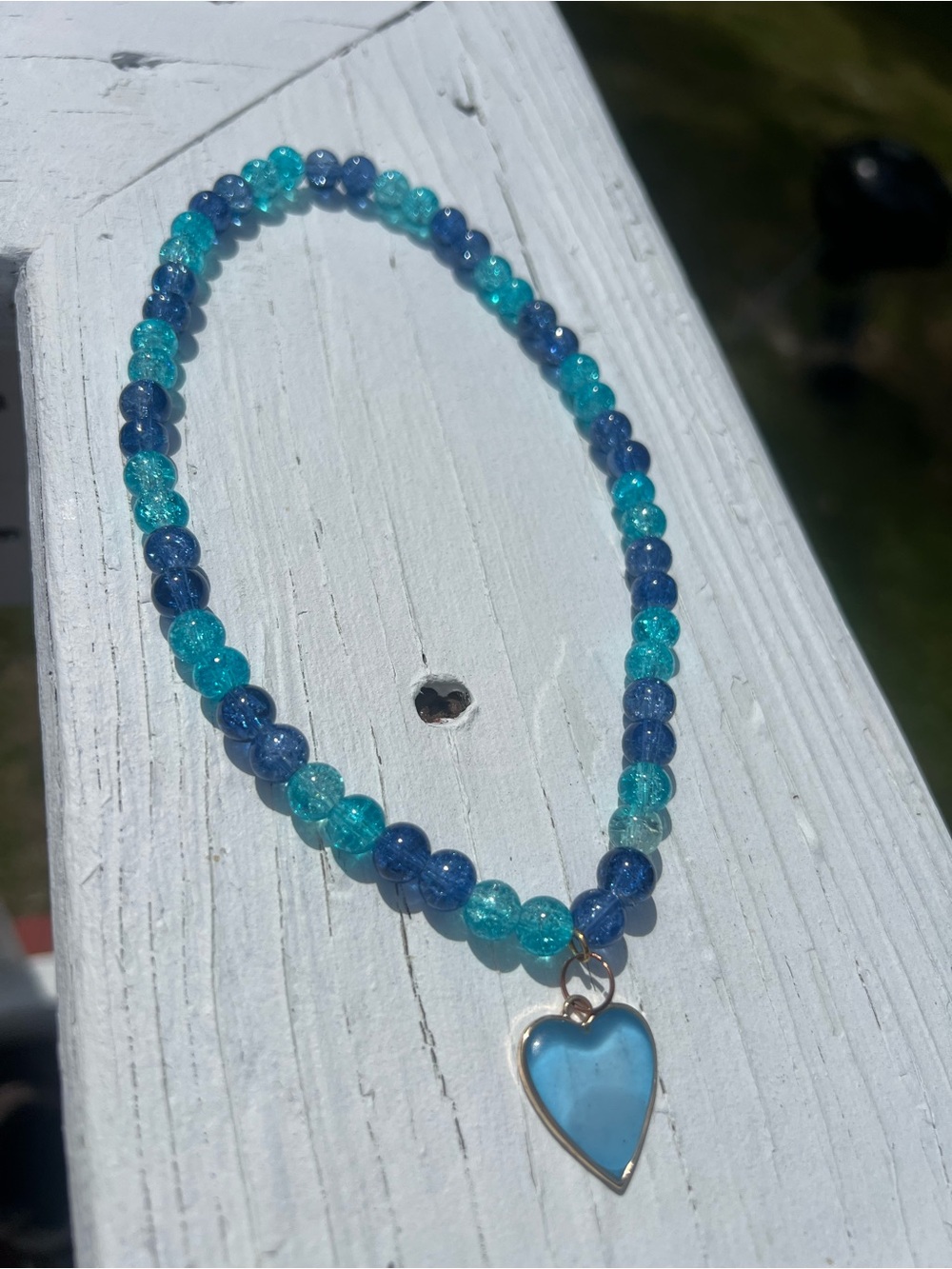 Blue Heart Pendant Glass Beaded Necklace - Women Jewelry - Picture 2 of 4